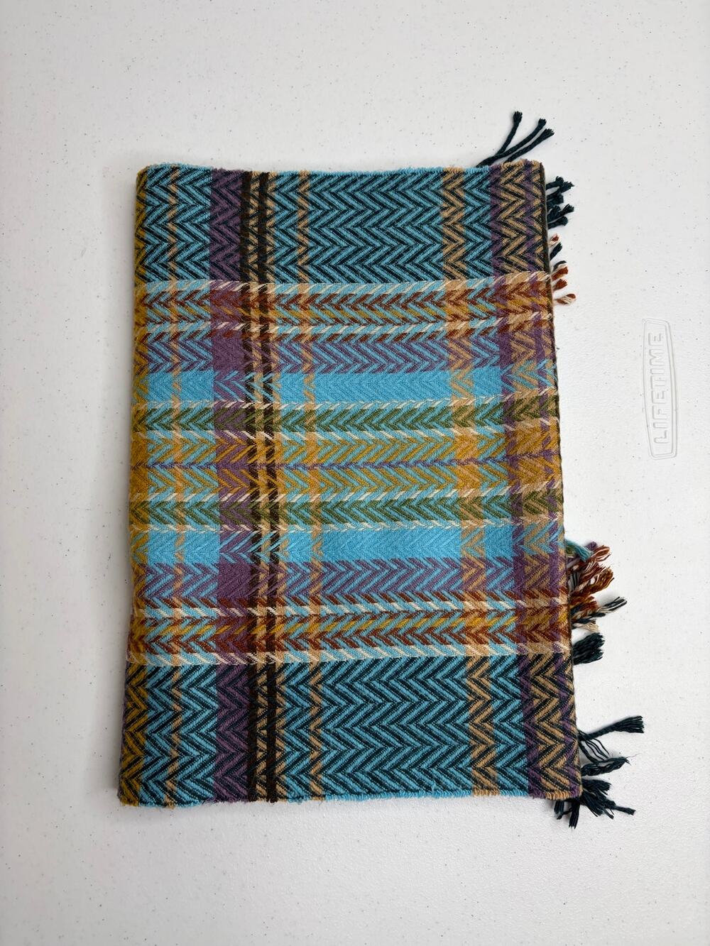100% Cashmere Made In Scotland Womens Scarf Turquoise Multicolor Plaid Cozy Chic